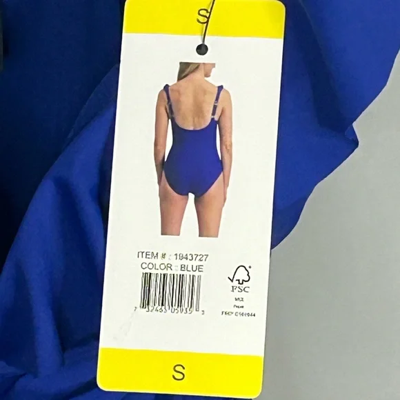 DKNY Blue Ruffle One Piece Swimsuit Ruched Tummy Control Size Small NWT - Picture 4 of 6
